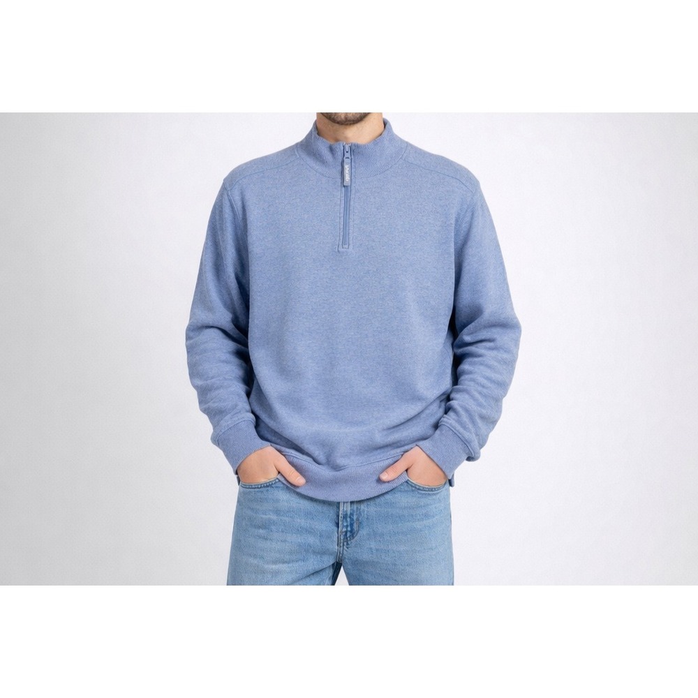 St. John's Bay Men's XL 1/4 Zip Blue Pullover Long Sleeve Ribbed Sweater